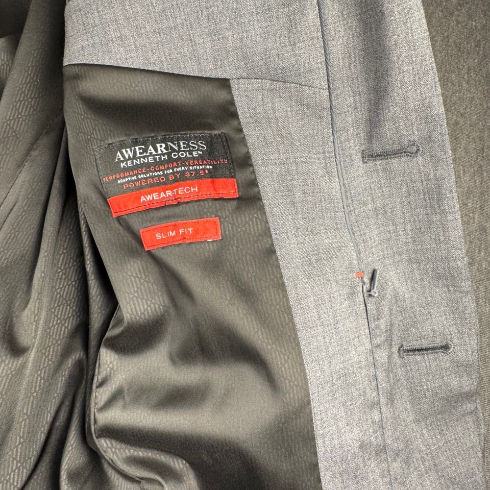 Awearness Kenneth Cole Awear-Tech Slim Fit Gray Suit Mens 30 Regular Wool Blend - Picture 3 of 15